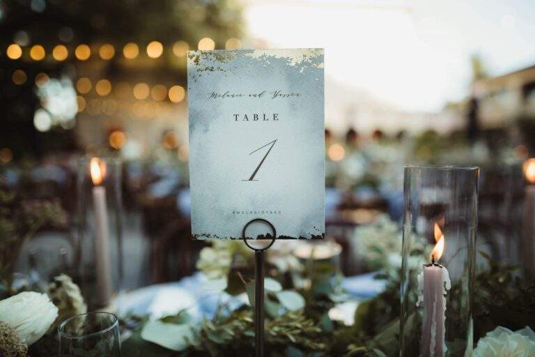 A closeup table sign designating it as table number one.