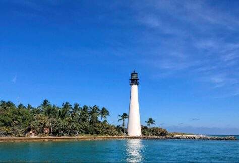 A lighthouse on an island in Biscayne Bay.